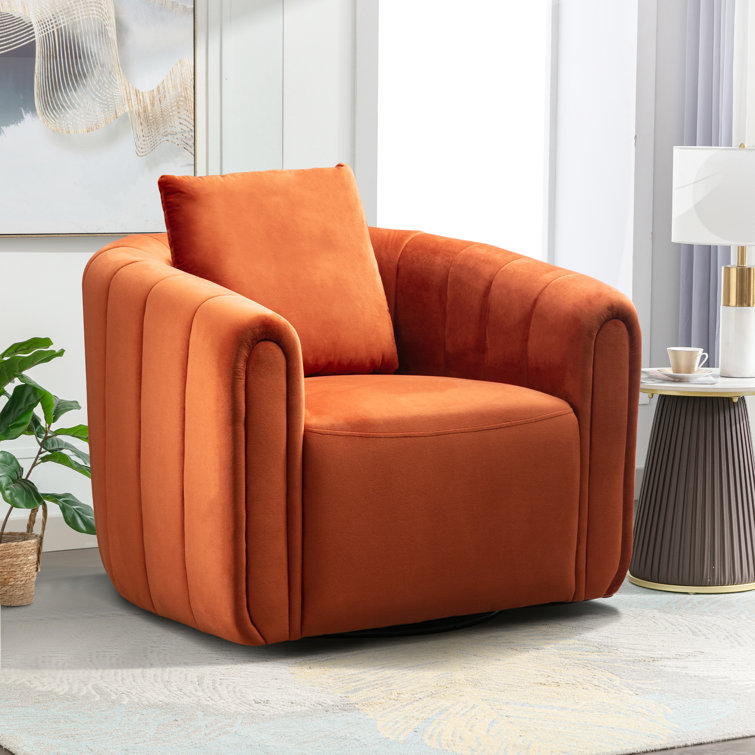 Deria 30 W Super Soft Oversize Velvet Swivel Barrel Chair Mercer41 Fabric Orange Velvet